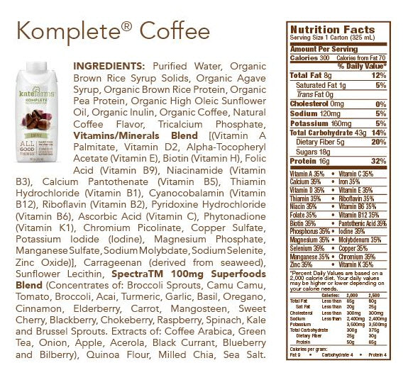 Kate Farms Komplete Meal Replacement Shakes, Case of 12